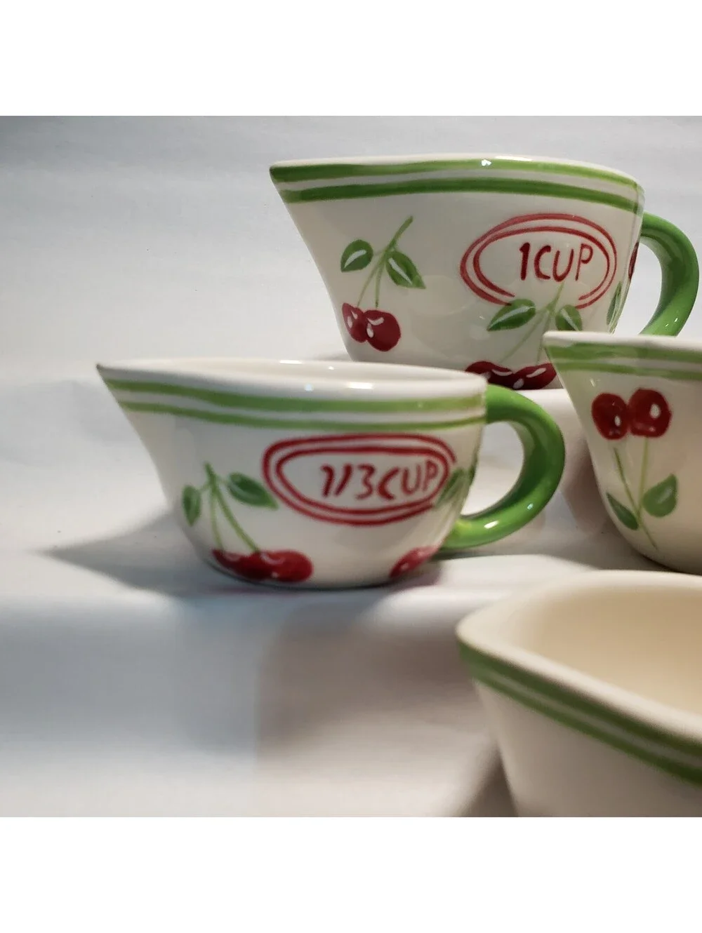 Pier 1 Imports Measuring Cup Set Cherries Ceramic 4 piece Kitchen Green Red